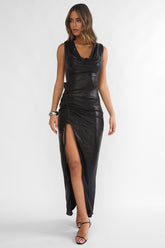 Lyrah Cowl Ruched Maxi Dress Black