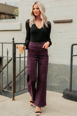 Carlotta High Rise Wide Leg Mica Denim Jeans (Plum)