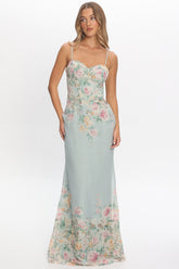 Onix Sweetheart Neckline Maxi Dress Floral Sage