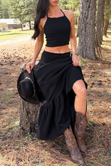 Made For Sunshine Halter Top And Maxi Skirt Set (Black)