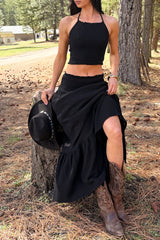 Made For Sunshine Halter Top And Maxi Skirt Set (Black)