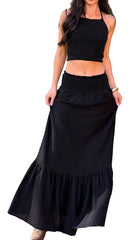 Made For Sunshine Halter Top And Maxi Skirt Set (Black)