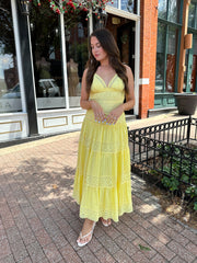Maisey Yellow Tiered Eyelet Maxi Dress