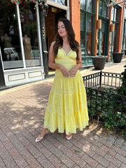 Maisey Yellow Tiered Eyelet Maxi Dress