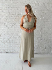 Nyla Khaki Shell Trim Maxi Dress