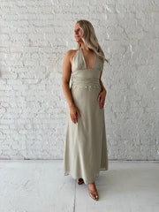 Nyla Khaki Shell Trim Maxi Dress