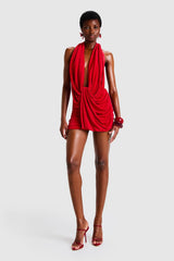 Decorative Rope Halter Neck Backless Mini Dress