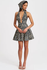Leopard Print Cut-Out Halter Neck Mini Dress