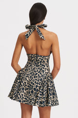 Leopard Print Cut-Out Halter Neck Mini Dress