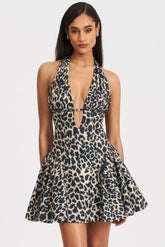 Leopard Print Cut-Out Halter Neck Mini Dress