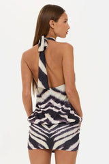 Zebra Print Halter Neck Sleeveless Mini Dress