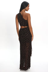 Viela One-Shoulder Cut-Out Maxi Dress Polka Dot Brown