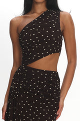 Viela One-Shoulder Cut-Out Maxi Dress Polka Dot Brown