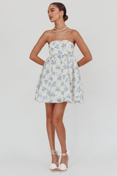 Vitoria Strapless Babydoll Dress Floral Blue