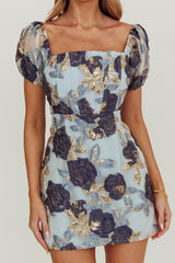 Love To Dream Puff Sleeves Mini Dress Blue