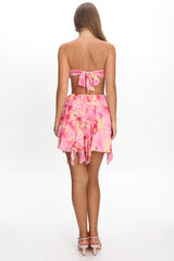 Santiago Cut-Out Ruffle Mini Dress Print Pink