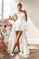 Jeannie High-Low Embellished Mini Dress White
