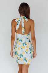 Euro Trip Halter Wrap Mini Dress Lemon