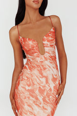Nouveau U-Neckline Midi Dress Marbled Orange