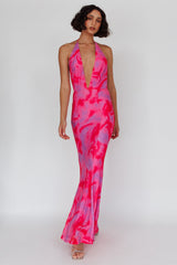 Mayah Halterneck Maxi Dress Printed Hot Pink