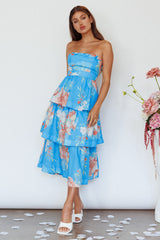 Outshine Strapless Tiered Midi Dress Floral Blue