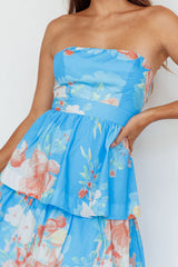 Outshine Strapless Tiered Midi Dress Floral Blue