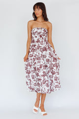 Caloundra Strapless Midi Dress Floral Walnut