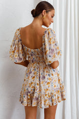Vista Del Mar Tied Bust Mini Dress Floral Beige