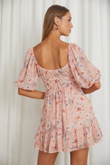 Vista Del Mar Tied Bust Mini Dress Floral Pink