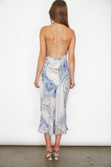 Elanora Strappy Midi Dress Marbled Blue
