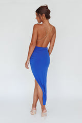 Emanuella Chain Strap Midi Dress Blue
