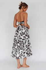 Randi Tie-Back Maxi Dress Leaf Print Beige