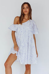Villa Puff Sleeve One-Shoulder Dress Blue