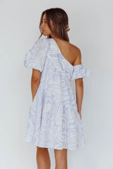 Villa Puff Sleeve One-Shoulder Dress Blue