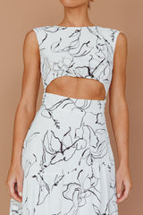 Shaniqua Cut-Out Sleeveless Midi Dress Print White