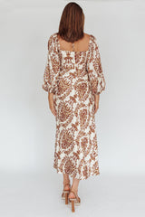 Nyree Long Sleeve Maxi Dress Floral Brown