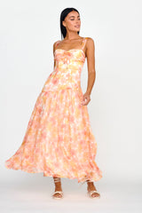 Nichola Ruched Bust Midi Dress Floral Orange