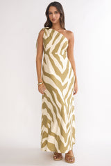 Tavina One-Shoulder Maxi Dress Zebra Khaki