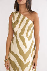 Tavina One-Shoulder Maxi Dress Zebra Khaki