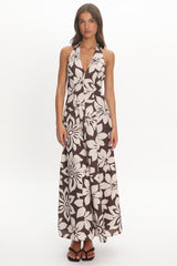 Exhilaration Halterneck Maxi Dress Print Chocolate