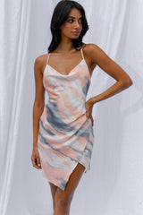 Hey Girl Cowl Neck Wrap Front Mini Dress Tie-Dye Print Multi