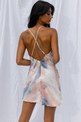 Hey Girl Cowl Neck Wrap Front Mini Dress Tie-Dye Print Multi