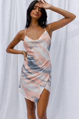 Hey Girl Cowl Neck Wrap Front Mini Dress Tie-Dye Print Multi