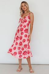 Starry Night Bust-Tie Midi Dress Floral Pink