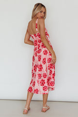 Starry Night Bust-Tie Midi Dress Floral Pink