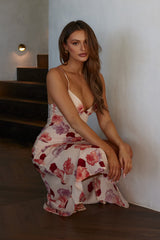 Downtown Cami Strap Front Split Midi Dress Flower Rose
