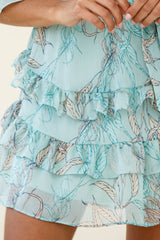 Time Will Tell Angel Sleeve Frill Detail Dress Leaf Print Mint