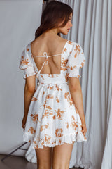 Summer In Paris Puff Sleeve Open Back Dress Floral Tan