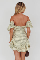 Homecoming Queen Sweetheart Neckline Puff Sleeve Dress Polka Dot Green