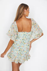 Elorah Frill Trim Mini Dress Floral Green